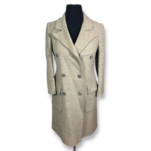 Vintage 70s Calvin‎ Klein Wool Blend Coat Double Breasted Longline Womens 6 Gray